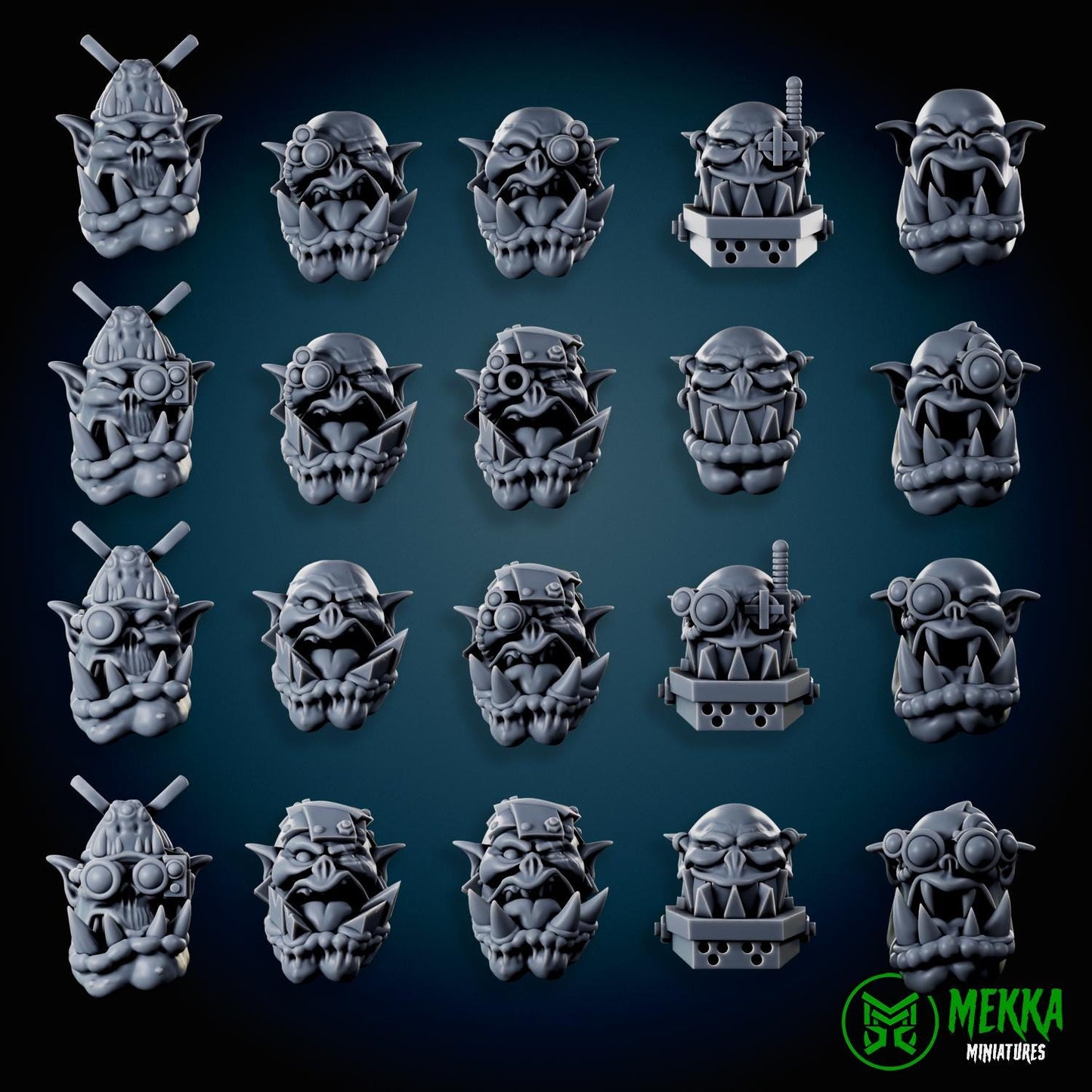 Cybork Heads! Space-Faring Orkish Menace Sculpted by Mekka Miniatures, Grimdark Compatible, Scaled for Sci-Fi Miniature Wargames