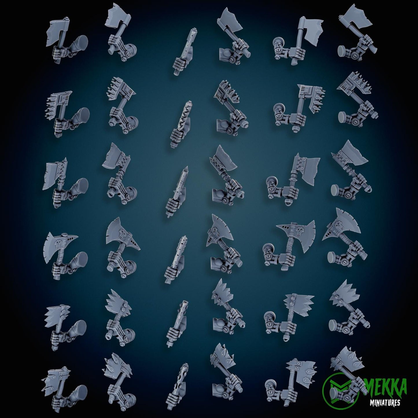 Modular Bionic Cybork Melee set! Space-Faring Orkish Menace Sculpted by Mekka Miniatures, Grimdark Compatible, Scaled for Sci-Fi Wargames