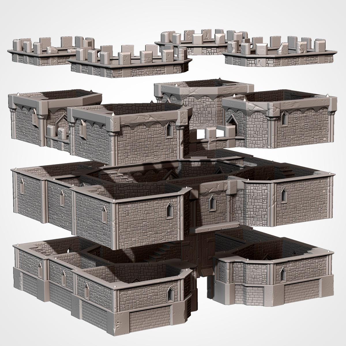 Modular CASTLE / STRONGHOLD by Txarli Factory Fantasy Terrain Ruined Castle Set, Perfect for Tabletop Wargames