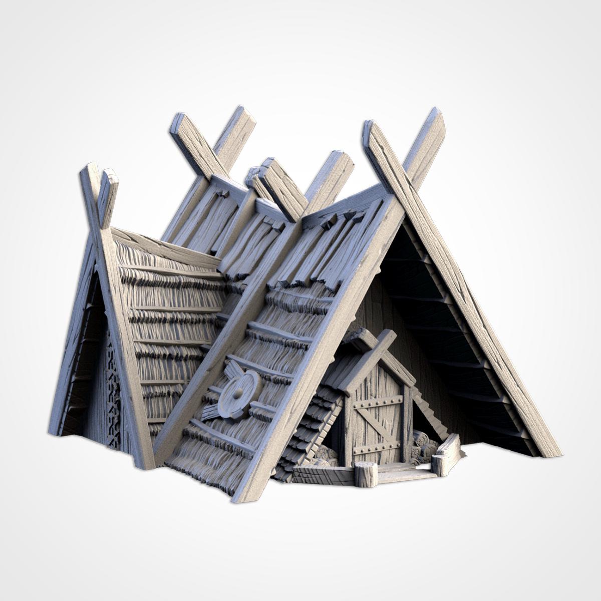 Modular VIKING HOUSES by Txarli Factory Fantasy Terrain Ruined Castle Set, Perfect for Tabletop Wargames