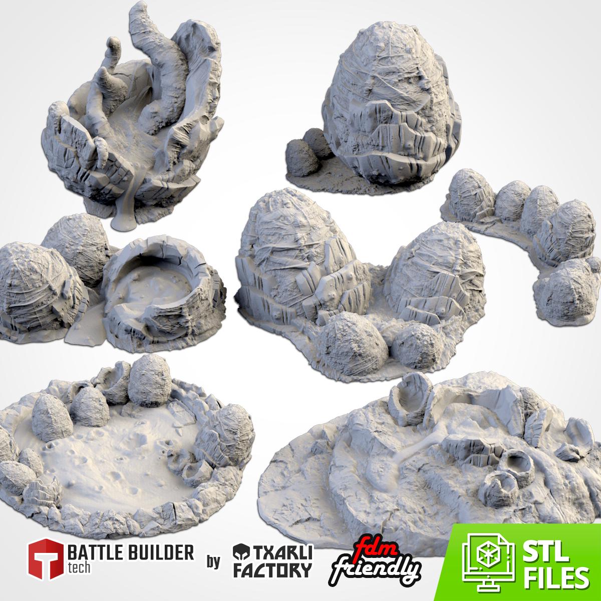 Modular ALIEN EGGS Txarli Factory Infected Tyranid Building Terrain Cityscape Set, Perfect for Tabletop Wargames