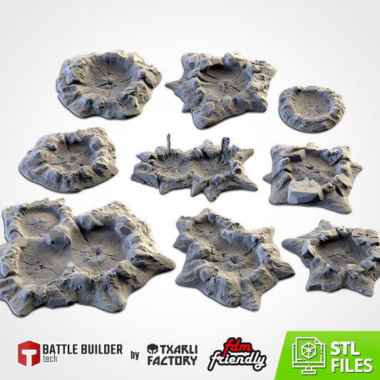 Modular BOMB CRATERS Txarli Factory Sci-Fi modular Wreckage Set, Perfect for Tabletop Wargames