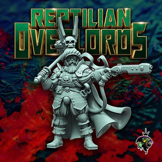 Lazknecht Commander, Space Castellan Proxy, Sci-Fi Wargames Miniatures by Reptilian Overlords, Grimdark Guardsmen Character