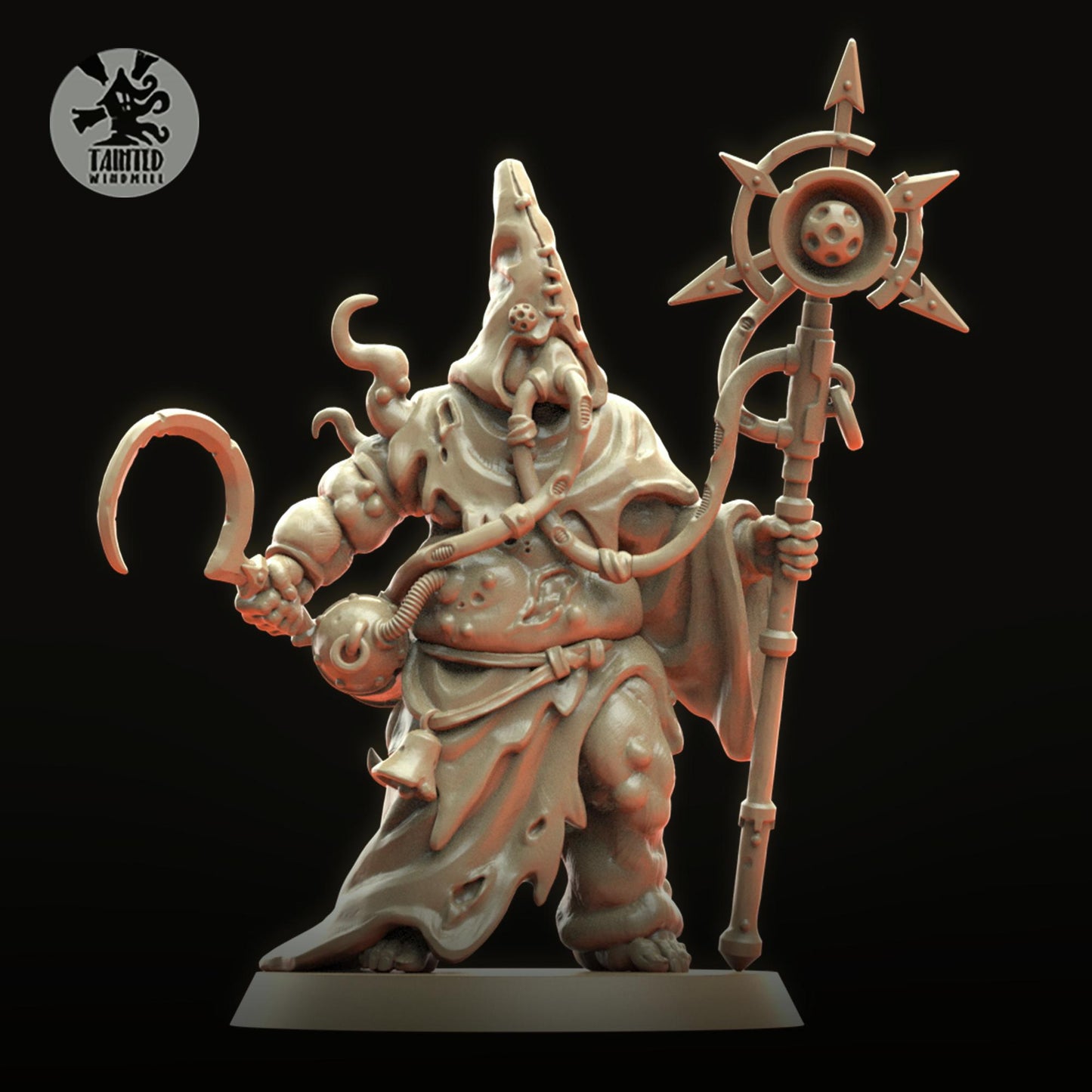 Decay Preacher, Chaotic Heretic Sorcerer Monopose Miniatures Sculpted by Tainted Windmill for Wargames set in the Grimdark Future