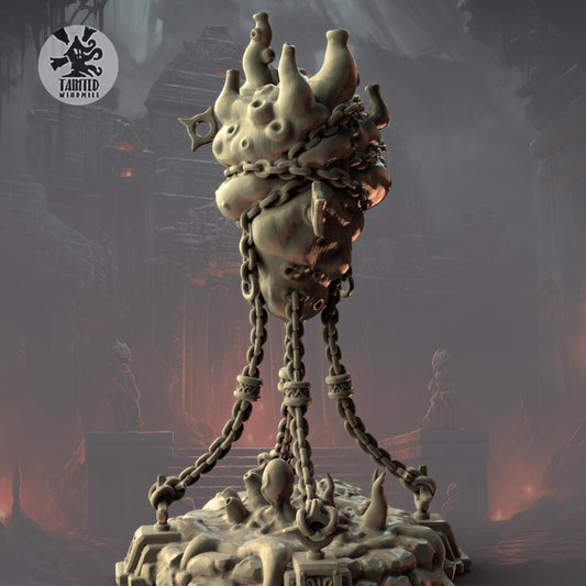 Cursed Giant Heart, Chaotic Daemonic Terrain Feature Sculpted by Tainted Windmill for Wargames set in the Grimdark Future