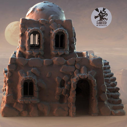 Small Desert Village Terrain Set, Chaotic Plagued Terrain Sculpted by Tainted Windmill for Wargames set in the Grimdark Future