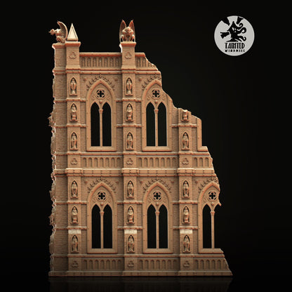 Gothic Cathedral Ruins , Imperial Cathedral Terrain Sculpted by Tainted Windmill for Wargames set in the Grimdark Future
