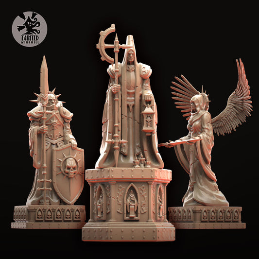 Gothic Statues and Bases, Imperial Cathedral Terrain Features Sculpted by Tainted Windmill for Wargames set in the Grimdark Future