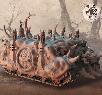 Decay Army Rhino, Plague Space Marine Transport Vehicle Sculpted by Tainted Windmill for Wargames set in the Grimdark Future