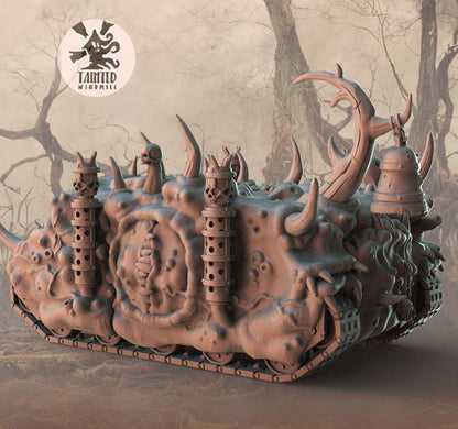 Decay Army Rhino, Plague Space Marine Transport Vehicle Sculpted by Tainted Windmill for Wargames set in the Grimdark Future