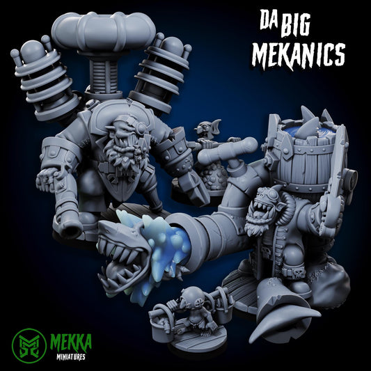 Big Mekanics, Space-Faring Orkish Menace Sculpted by Mekka Miniatures, Grimdark Compatible, Scaled for Sci-Fi Miniature Wargames