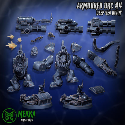 Armoured Ork Set, Space-Faring Orkish Menace Sculpted by Mekka Miniatures, Grimdark Compatible, Scaled for Sci-Fi Miniature Wargames
