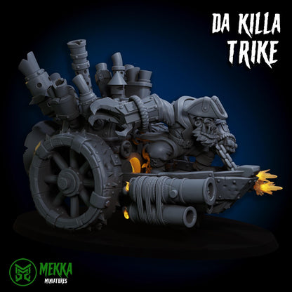 Da Killa Trike, Space-Faring Orkish Menace Sculpted by Mekka Miniatures, Grimdark Compatible, Scaled for Sci-Fi Miniature Wargames