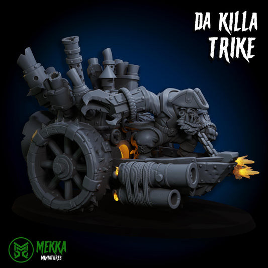 Da Killa Trike, Space-Faring Orkish Menace Sculpted by Mekka Miniatures, Grimdark Compatible, Scaled for Sci-Fi Miniature Wargames