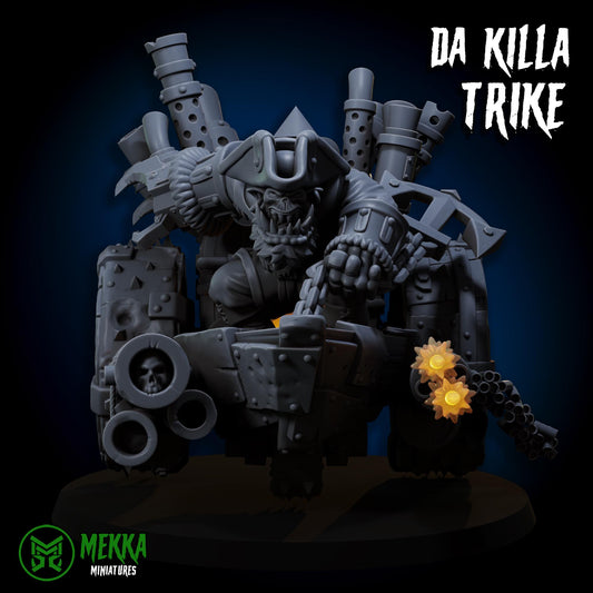 Da Killa Trike, Space-Faring Orkish Menace Sculpted by Mekka Miniatures, Grimdark Compatible, Scaled for Sci-Fi Miniature Wargames