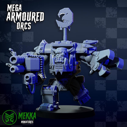 Mega Armoured Orcs, Space-Faring Orkish Menace Sculpted by Mekka Miniatures, Grimdark Compatible, Scaled for Sci-Fi Miniature Wargames