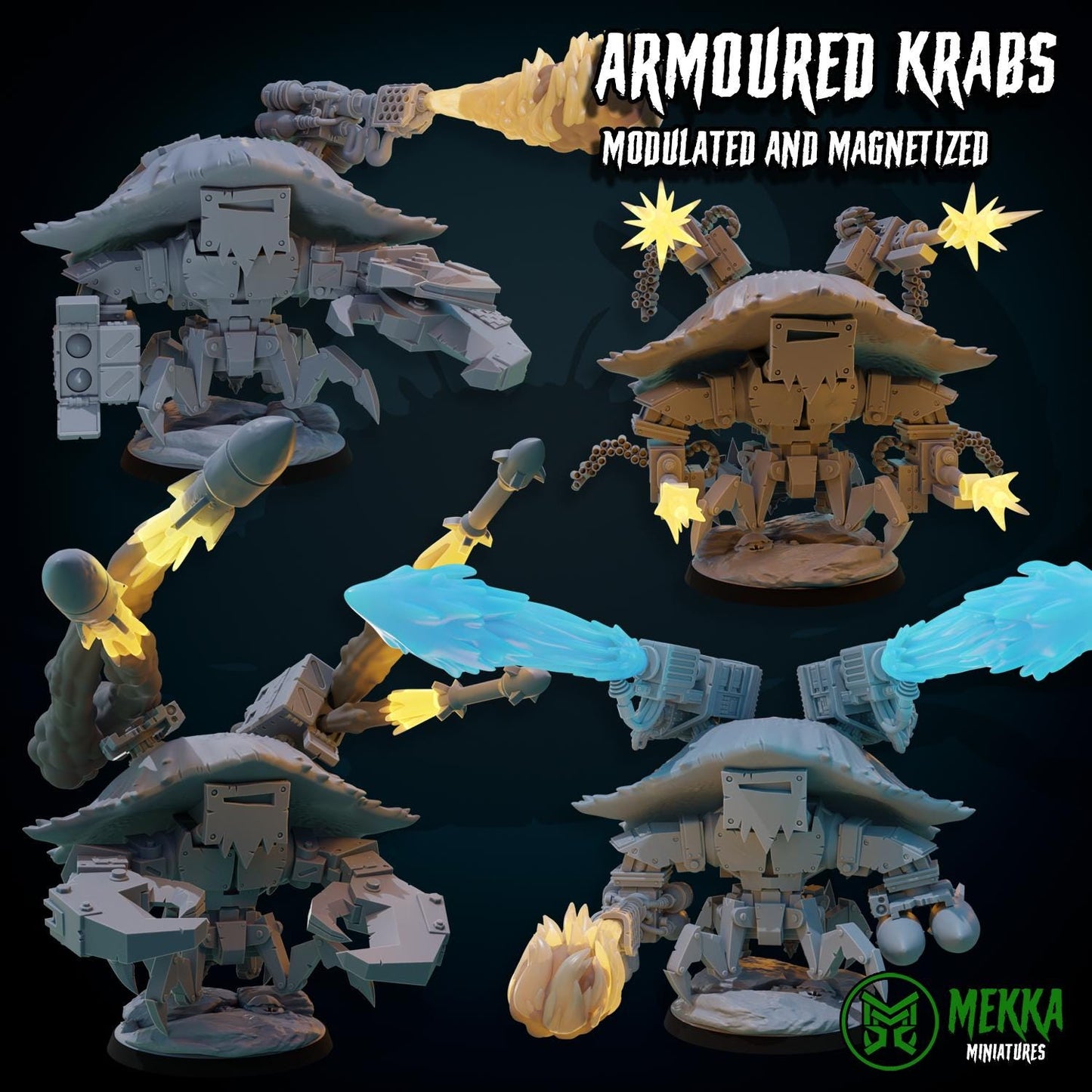 Armoured Krabs, Space-Faring Orkish Menace Sculpted by Mekka Miniatures, Grimdark Compatible, Scaled for Sci-Fi Miniature Wargames