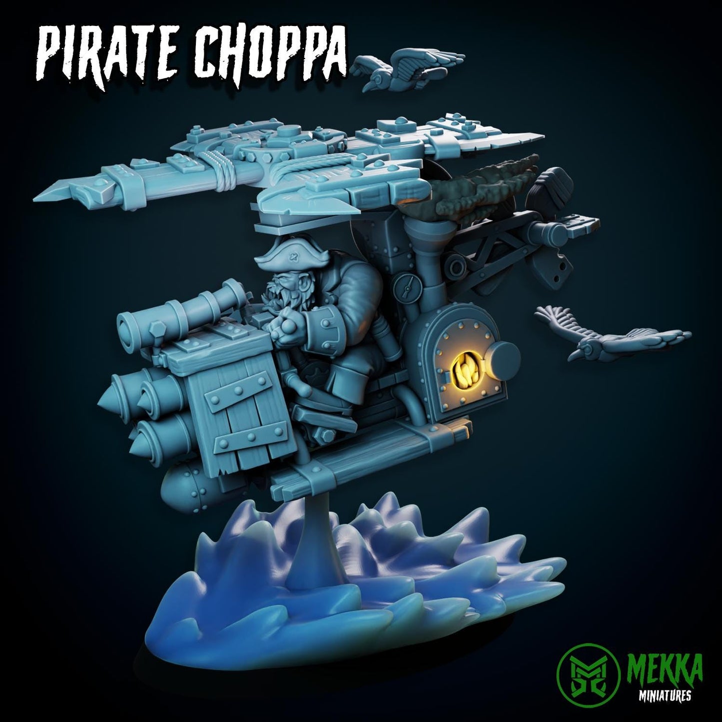Pirate Choppas, Space-Faring Orkish Menace Sculpted by Mekka Miniatures, Grimdark Compatible, Scaled for Sci-Fi Miniature Wargames