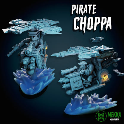 Pirate Choppas, Space-Faring Orkish Menace Sculpted by Mekka Miniatures, Grimdark Compatible, Scaled for Sci-Fi Miniature Wargames
