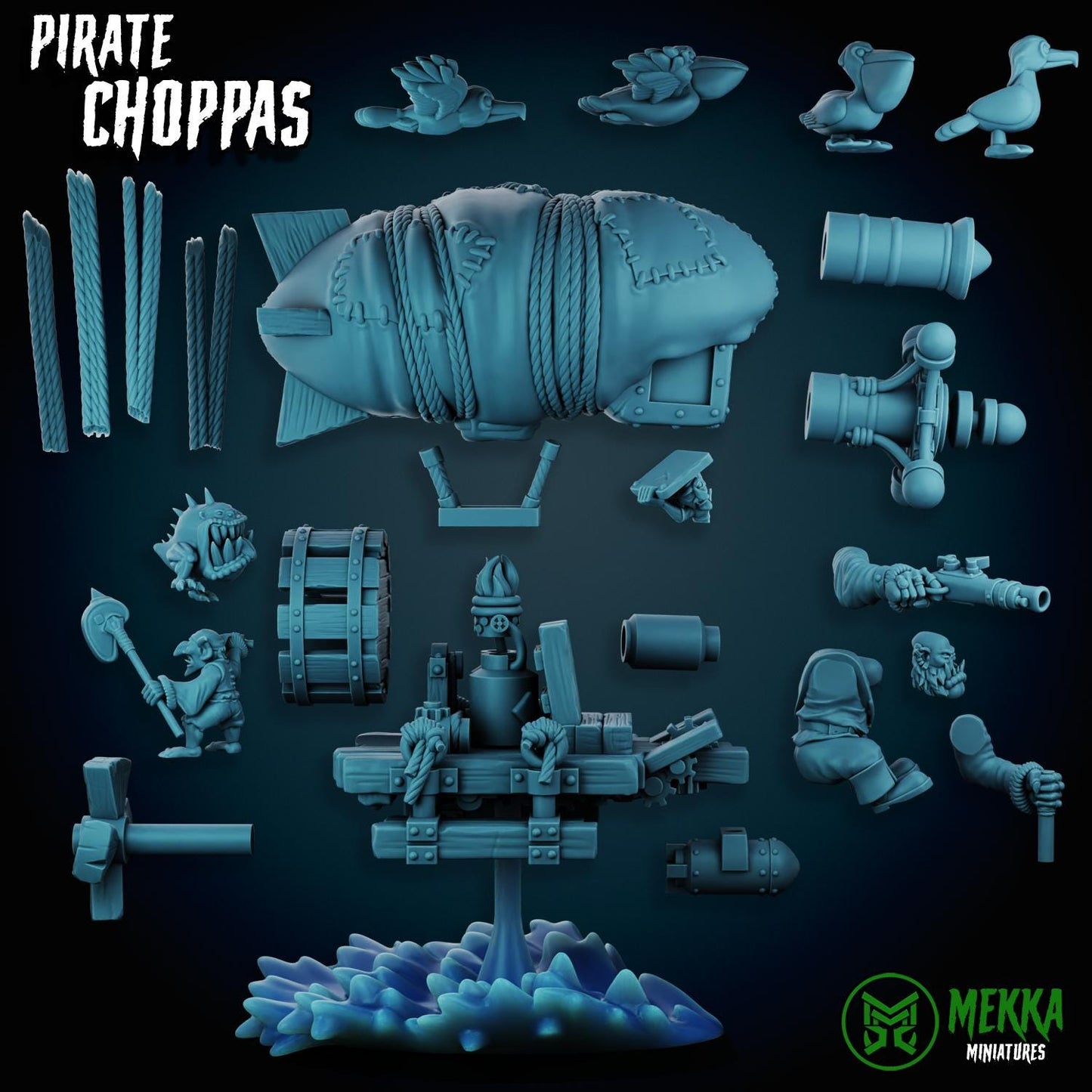 Pirate Choppas, Space-Faring Orkish Menace Sculpted by Mekka Miniatures, Grimdark Compatible, Scaled for Sci-Fi Miniature Wargames