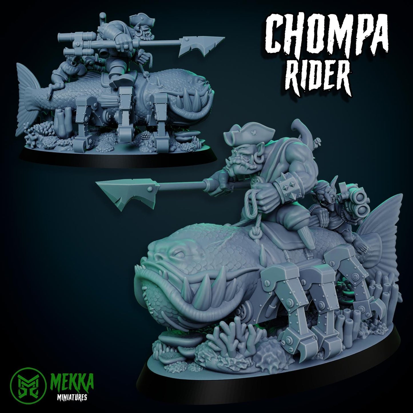 Chompa Riders, Space-Faring Orkish Menace Sculpted by Mekka Miniatures, Grimdark Compatible, Scaled for Sci-Fi Miniature Wargames