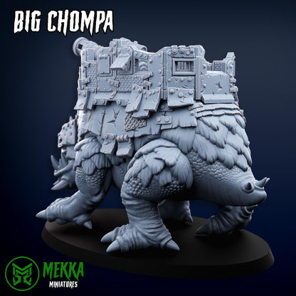 Big Chompa, Space-Faring Orkish Menace Sculpted by Mekka Miniatures, Grimdark Compatible, Scaled for Sci-Fi Miniature Wargames