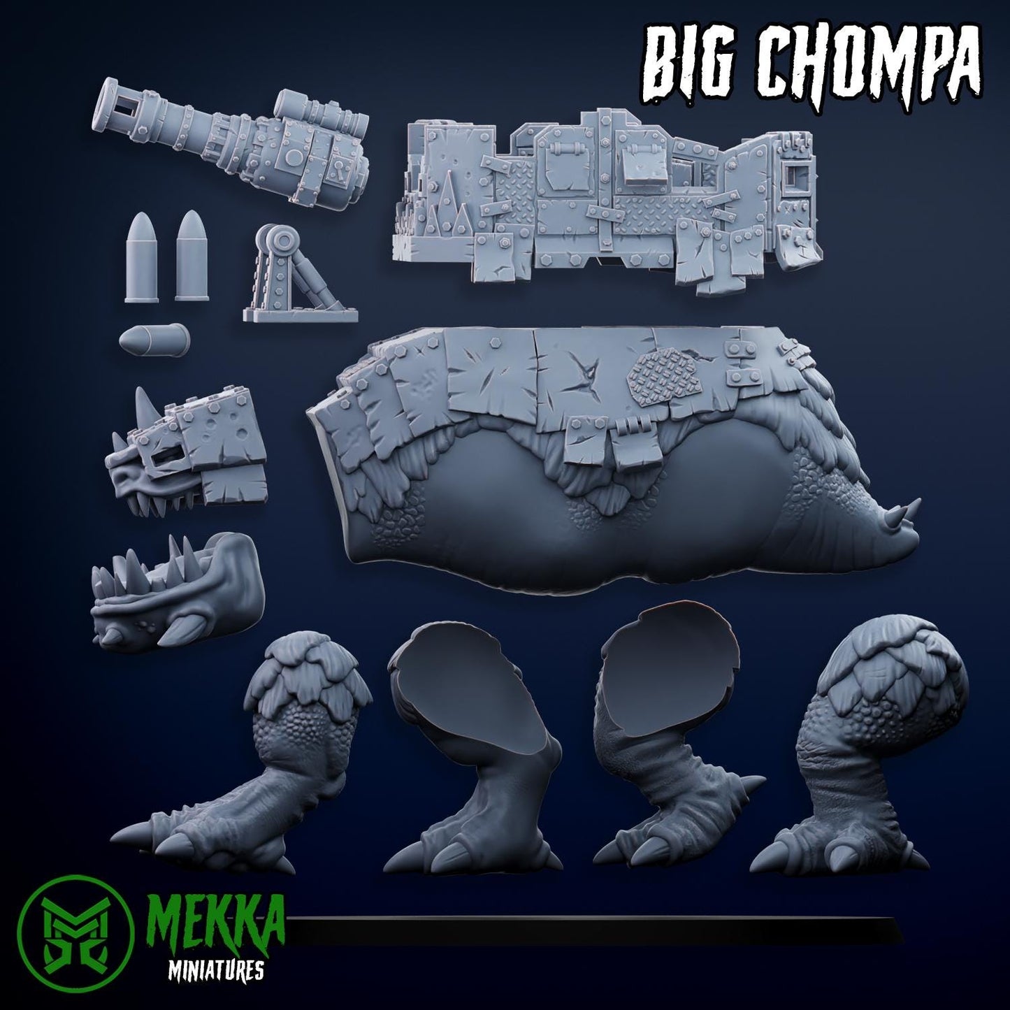 Big Chompa, Space-Faring Orkish Menace Sculpted by Mekka Miniatures, Grimdark Compatible, Scaled for Sci-Fi Miniature Wargames