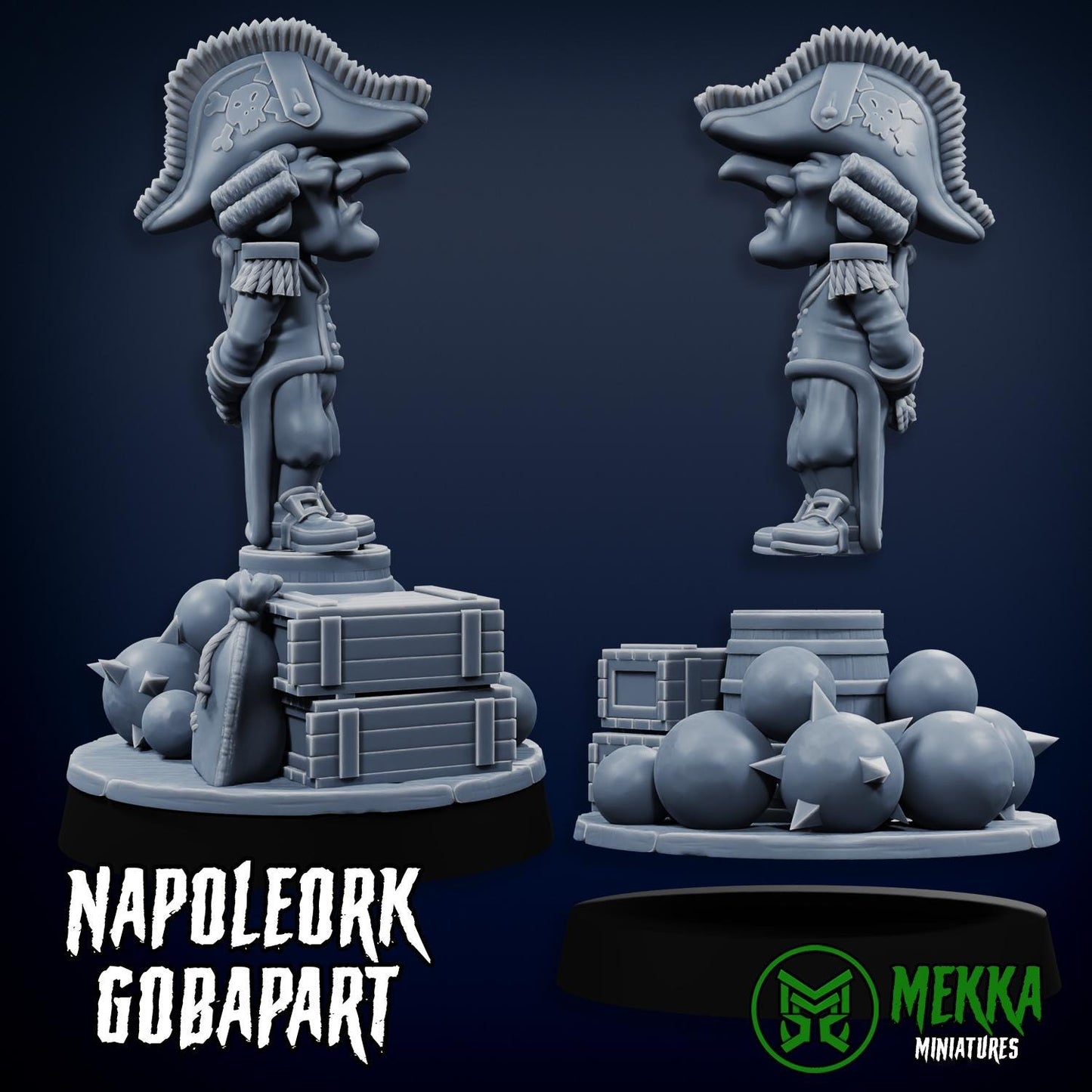 Ammo Gobbo - Napoleork Gobapart, Space-Faring Orkish Menace Sculpted by Mekka Miniatures, Grimdark Compatible, Scaled for Miniature Wargames