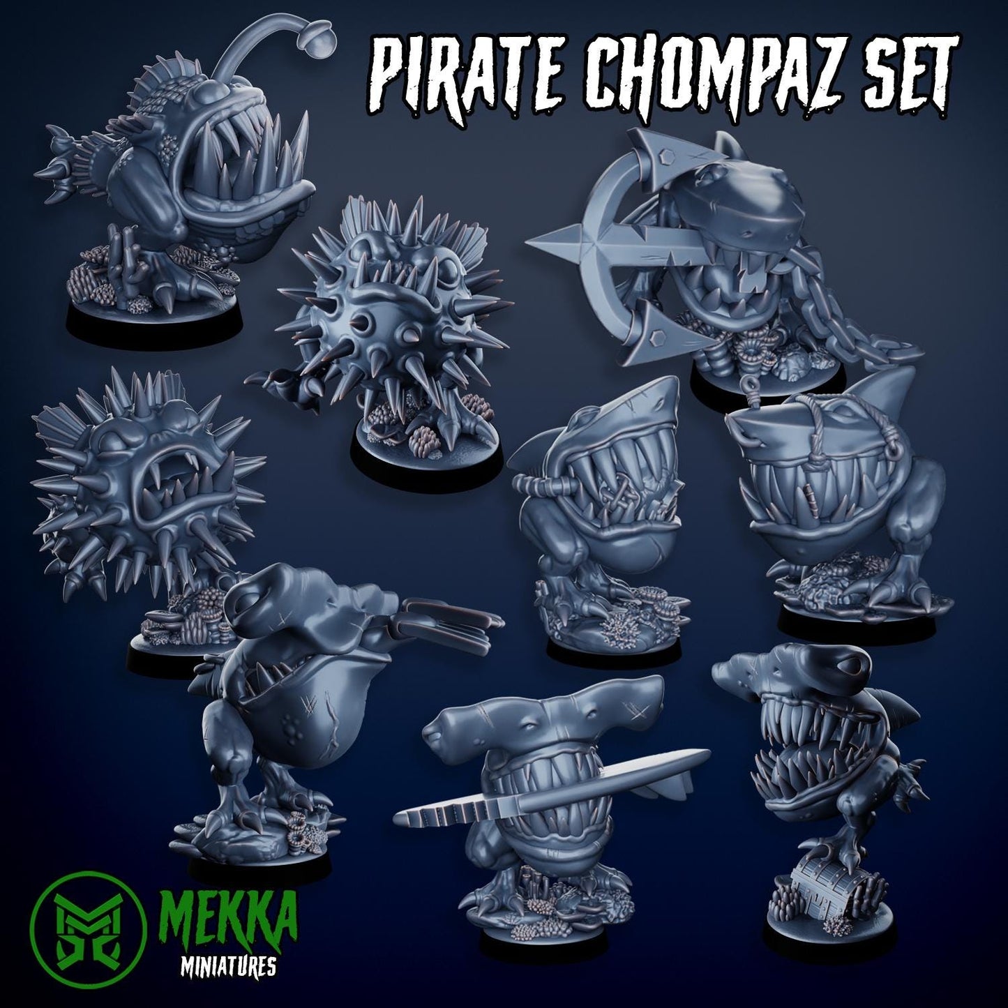 Pirate Chompaz Set, Space-Faring Orkish Menace Sculpted by Mekka Miniatures, Grimdark Compatible, Scaled for Sci-Fi Miniature Wargames