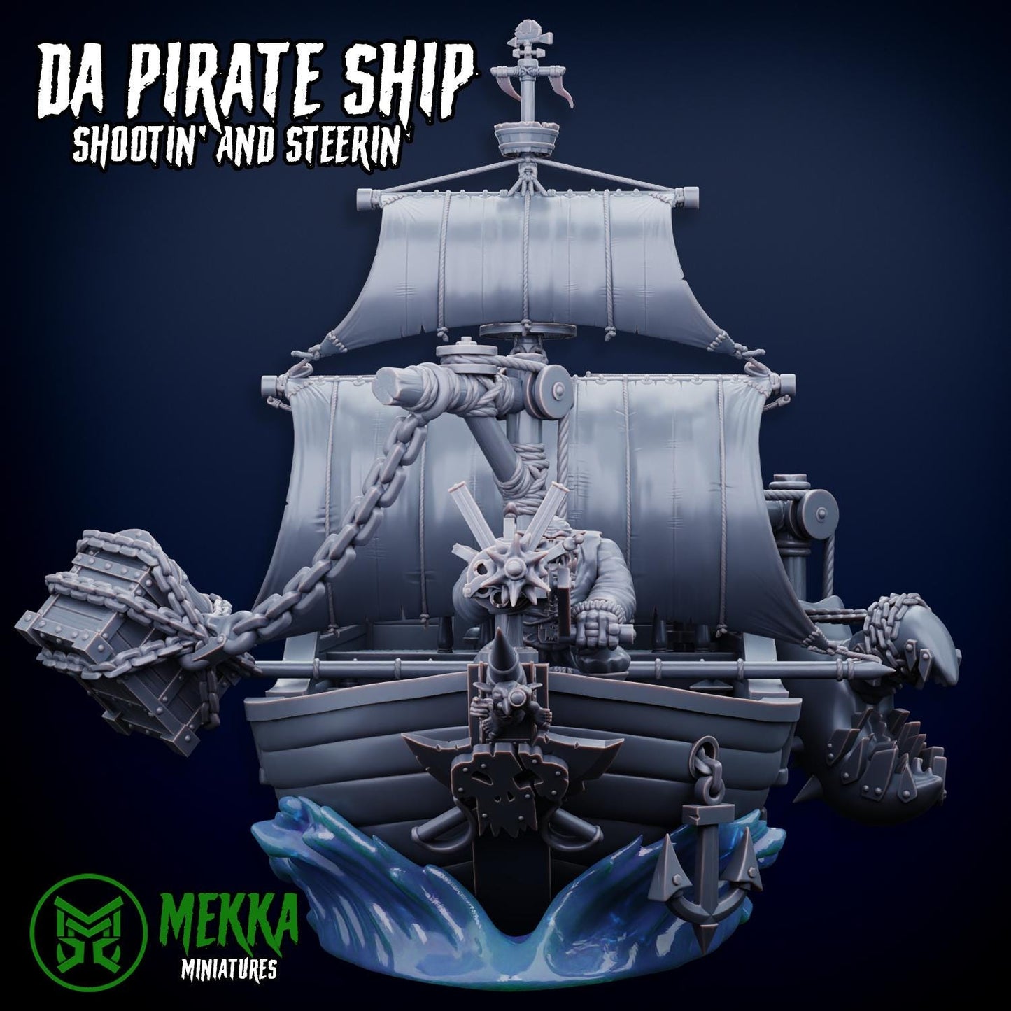Orc Pirate Ship, Space-Faring Orkish Menace Sculpted by Mekka Miniatures, Grimdark Compatible, Scaled for Sci-Fi Miniature Wargames