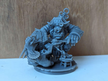 Pirate Doctor, Space-Faring Orkish Menace Sculpted by Mekka Miniatures, Grimdark Compatible, Scaled for Sci-Fi Miniature Wargames