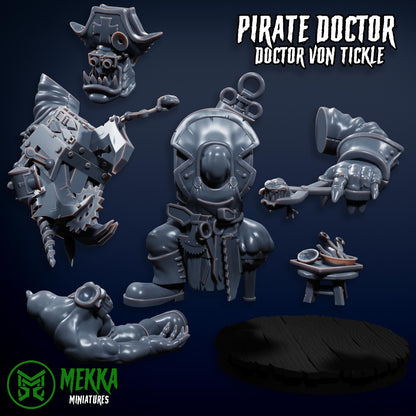 Pirate Doctor, Space-Faring Orkish Menace Sculpted by Mekka Miniatures, Grimdark Compatible, Scaled for Sci-Fi Miniature Wargames
