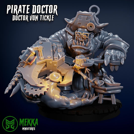 Pirate Doctor, Space-Faring Orkish Menace Sculpted by Mekka Miniatures, Grimdark Compatible, Scaled for Sci-Fi Miniature Wargames