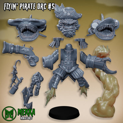 Flyin Orc Pirates, Space-Faring Orkish Menace Sculpted by Mekka Miniatures, Grimdark Compatible, Scaled for Sci-Fi Miniature Wargames