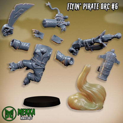 Flyin Orc Pirates, Space-Faring Orkish Menace Sculpted by Mekka Miniatures, Grimdark Compatible, Scaled for Sci-Fi Miniature Wargames