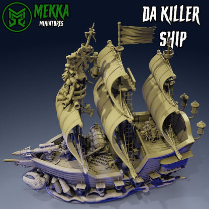Da Killer Ship, Space-Faring Orkish Menace Sculpted by Mekka Miniatures, Grimdark Compatible, Scaled for Sci-Fi Miniature Wargames