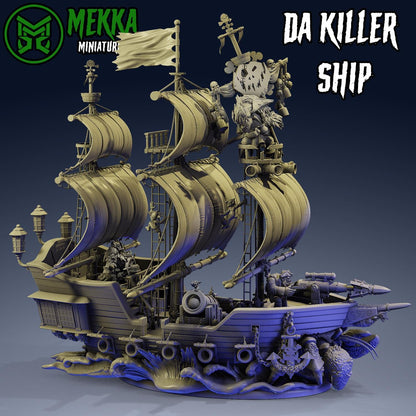 Da Killer Ship, Space-Faring Orkish Menace Sculpted by Mekka Miniatures, Grimdark Compatible, Scaled for Sci-Fi Miniature Wargames