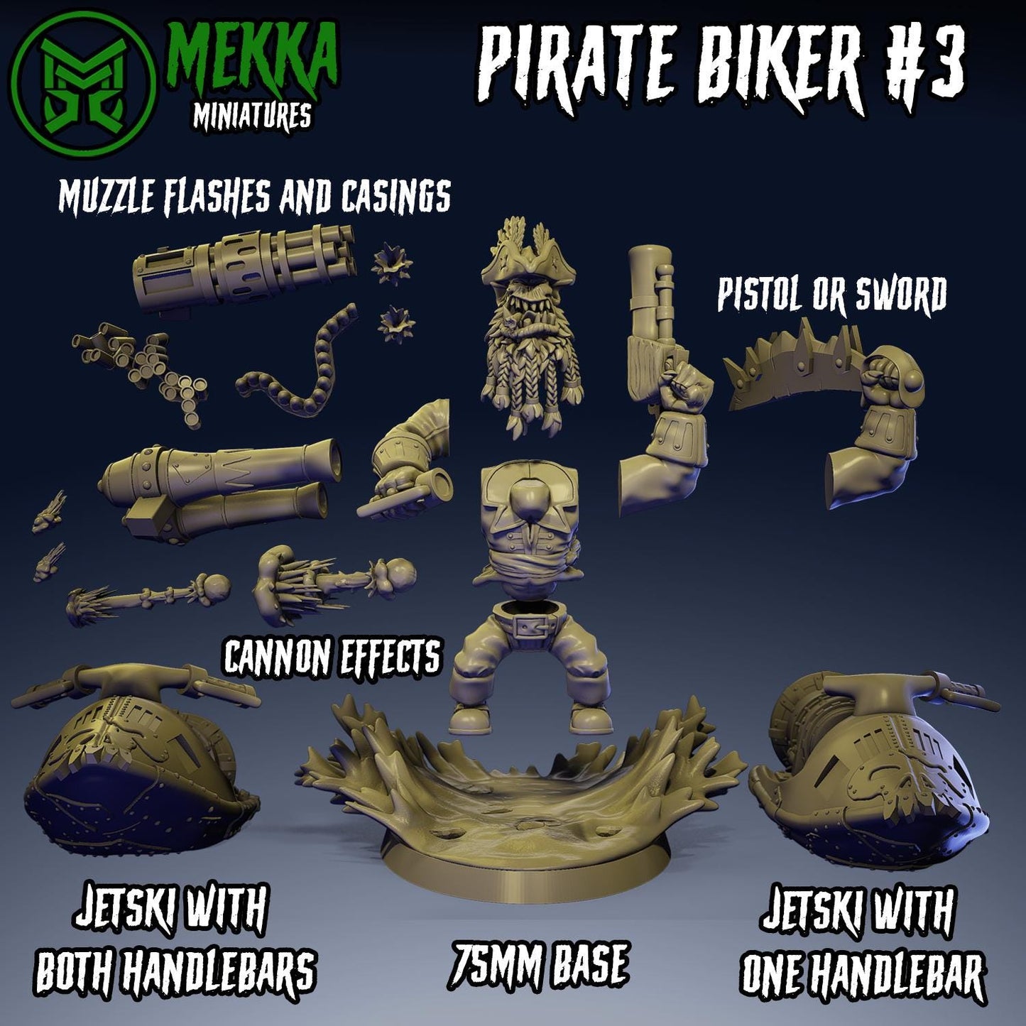 Pirate Biker Set, Space-Faring Orkish Menace Sculpted by Mekka Miniatures, Grimdark Compatible, Scaled for Sci-Fi Miniature Wargames