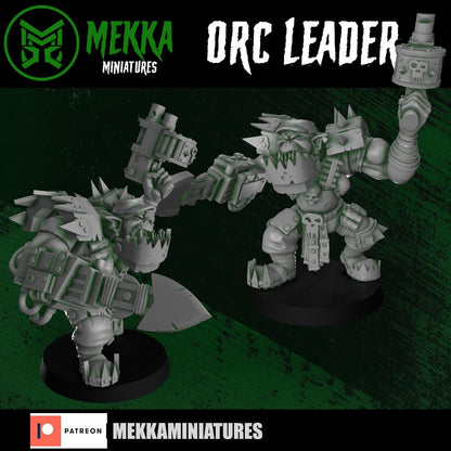 Modular Orc Leader, Space-Faring Orkish Menace Sculpted by Mekka Miniatures, Grimdark Compatible, Scaled for Sci-Fi Miniature Wargames