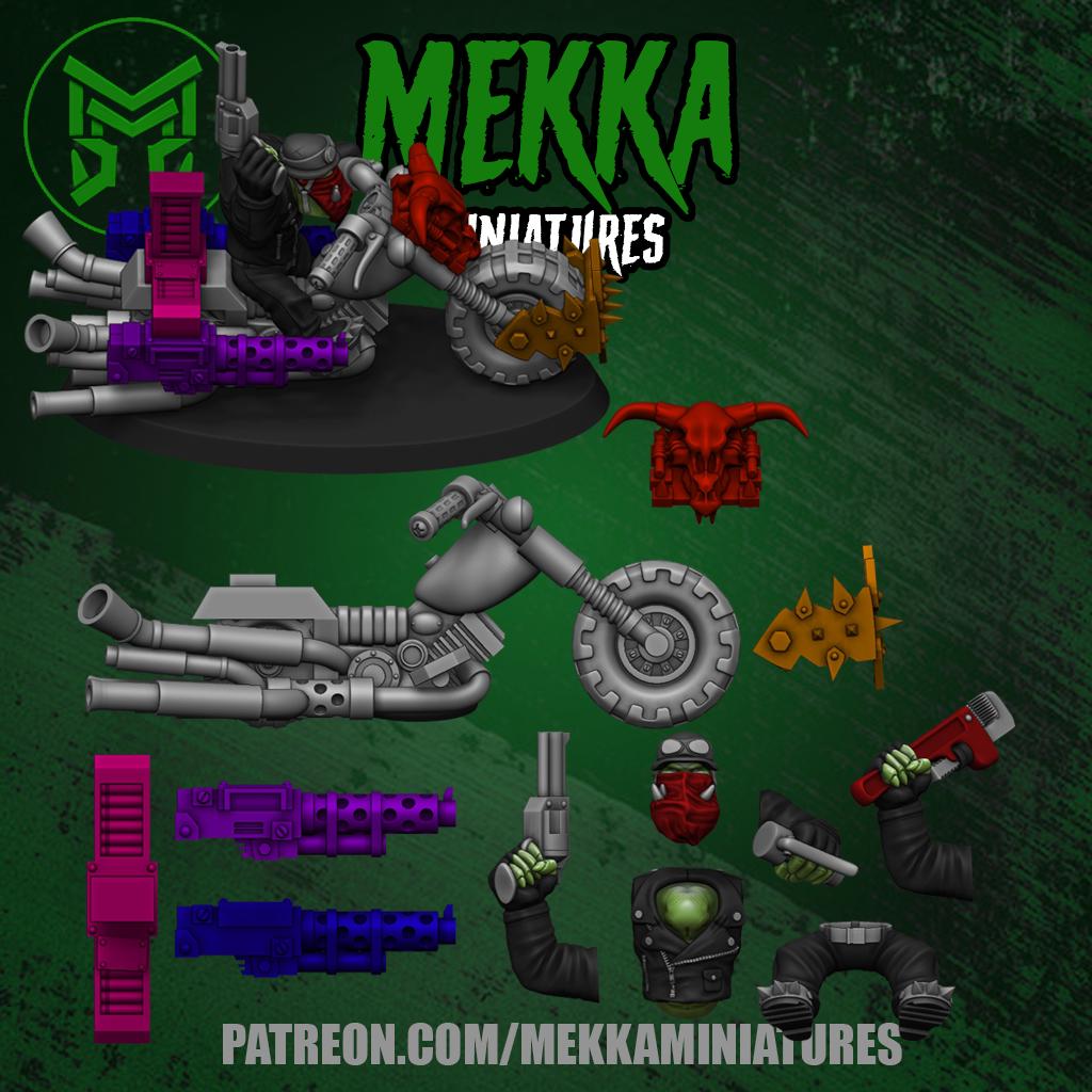 Orc Biker Set, Space-Faring Orkish Menace Sculpted by Mekka Miniatures, Grimdark Compatible, Scaled for Sci-Fi Miniature Wargames