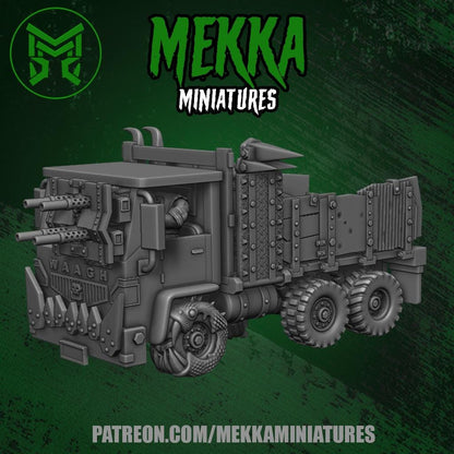 Orc Truck, Space-Faring Orkish Menace Sculpted by Mekka Miniatures, Grimdark Compatible, Scaled for Sci-Fi Miniature Wargames