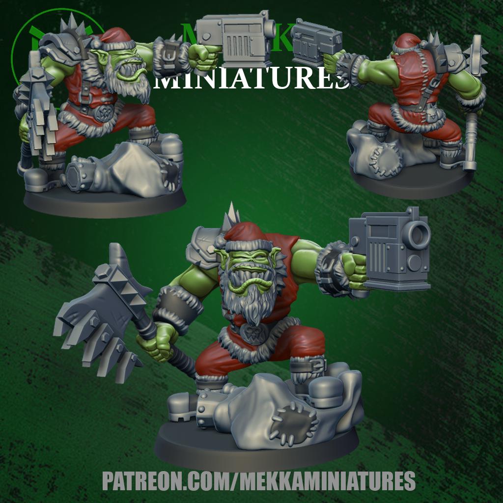 Santa Orc Sleigh, Space-Faring Orkish Menace Sculpted by Mekka Miniatures, Grimdark Compatible, Scaled for Sci-Fi Miniature Wargames