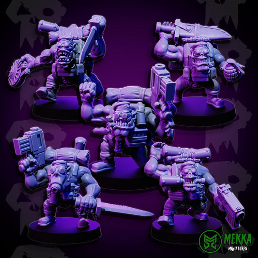 Orc Commando Set, Space-Faring Orkish Menace Sculpted by Mekka Miniatures, Grimdark Compatible, Scaled for Sci-Fi Miniature Wargames