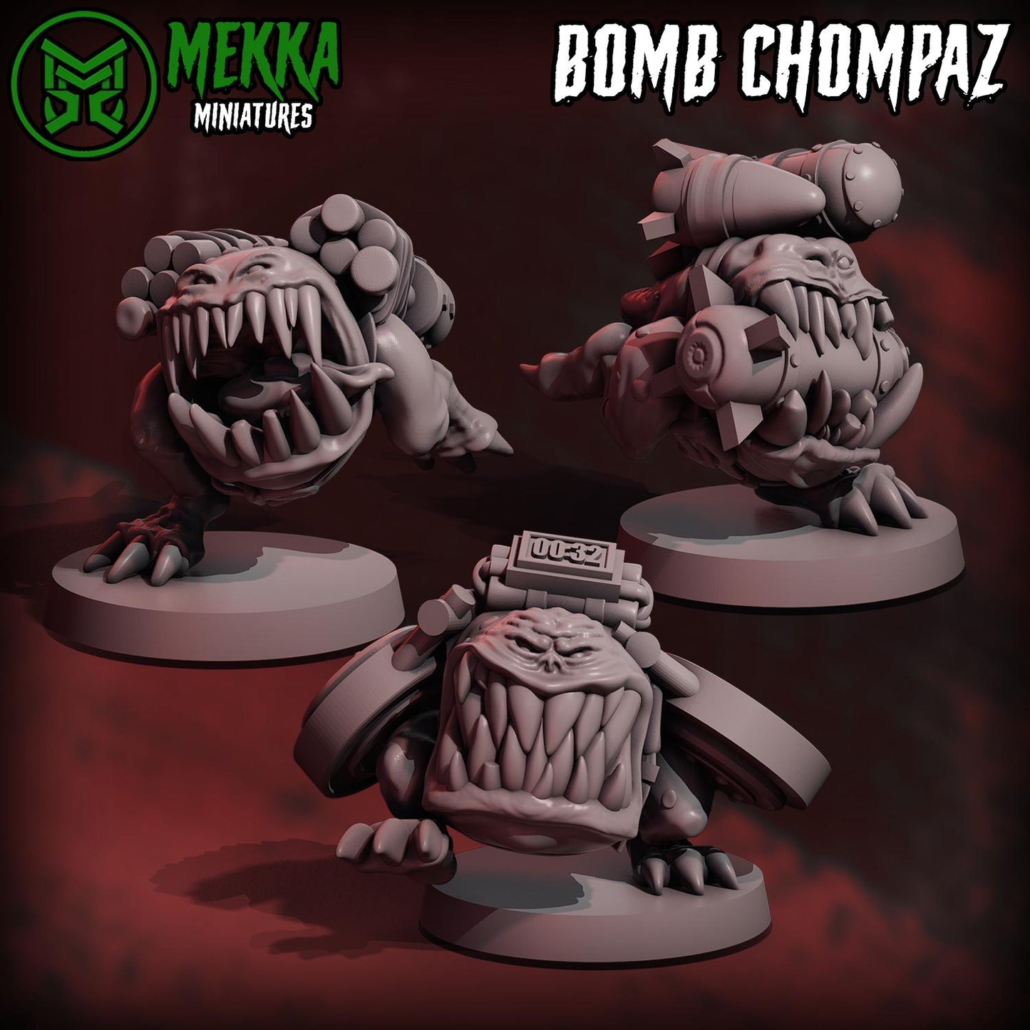 Bomb Chompas, Space-Faring Orkish Menace Sculpted by Mekka Miniatures, Grimdark Compatible, Scaled for Sci-Fi Miniature Wargames