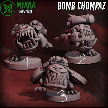 Bomb Chompas, Space-Faring Orkish Menace Sculpted by Mekka Miniatures, Grimdark Compatible, Scaled for Sci-Fi Miniature Wargames