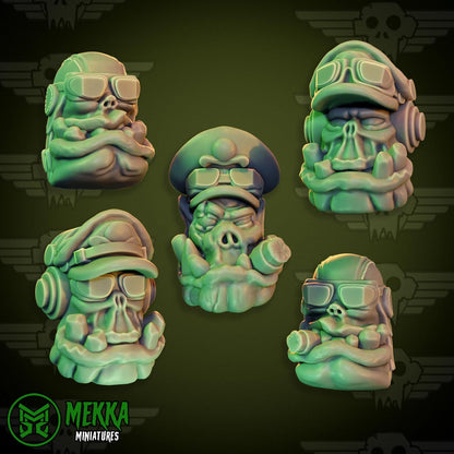 Orc Pilot Heads! Space-Faring Orkish Menace Sculpted by Mekka Miniatures, Grimdark Compatible, Scaled for Sci-Fi Miniature Wargames