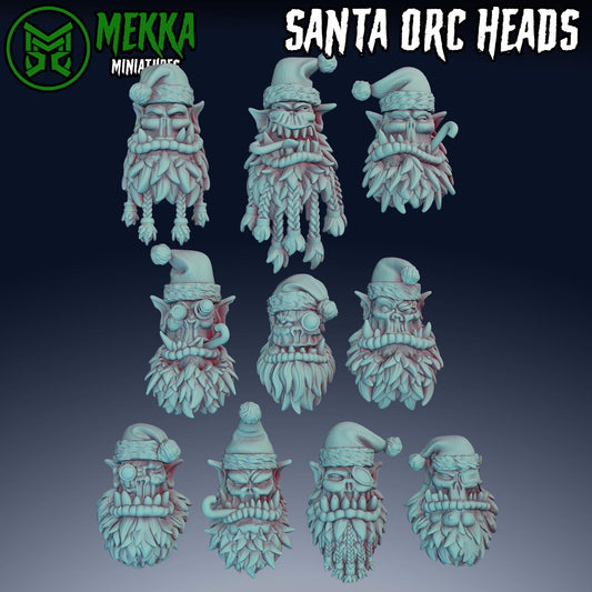 Santa Orc Heads! Space-Faring Orkish Menace Sculpted by Mekka Miniatures, Grimdark Compatible, Scaled for Sci-Fi Miniature Wargames
