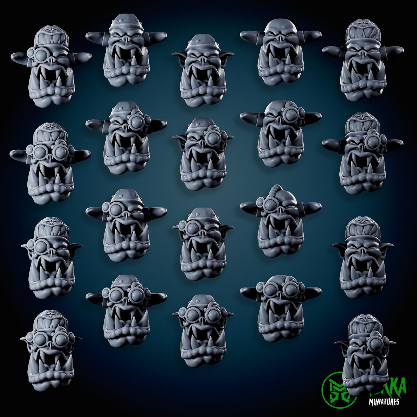 Cybork Heads! Space-Faring Orkish Menace Sculpted by Mekka Miniatures, Grimdark Compatible, Scaled for Sci-Fi Miniature Wargames