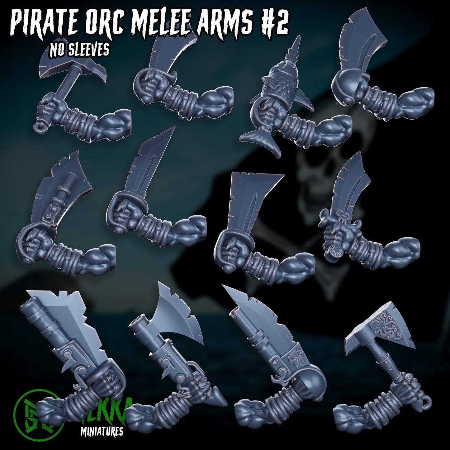 Pirate Ork Sword Hands! Space-Faring Orkish Menace Sculpted by Mekka Miniatures, Grimdark Compatible, Scaled for Sci-Fi Miniature Wargames