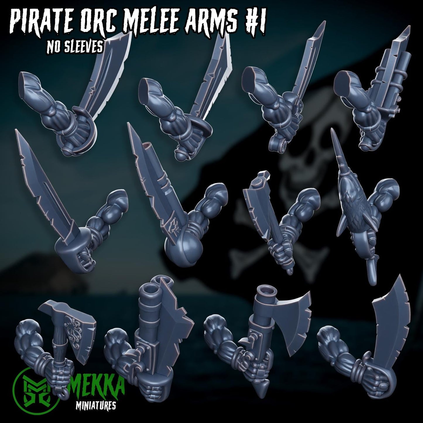 Pirate Ork Sword Hands! Space-Faring Orkish Menace Sculpted by Mekka Miniatures, Grimdark Compatible, Scaled for Sci-Fi Miniature Wargames